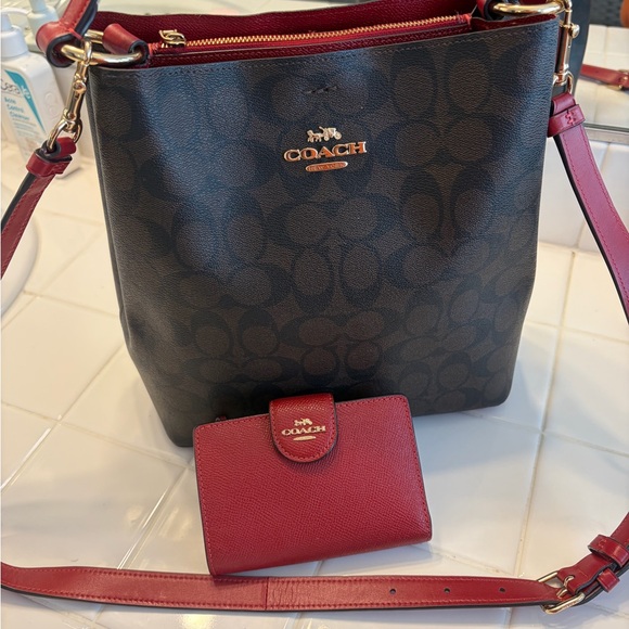 Coach Black and Red Crossbody Bag with Wallet